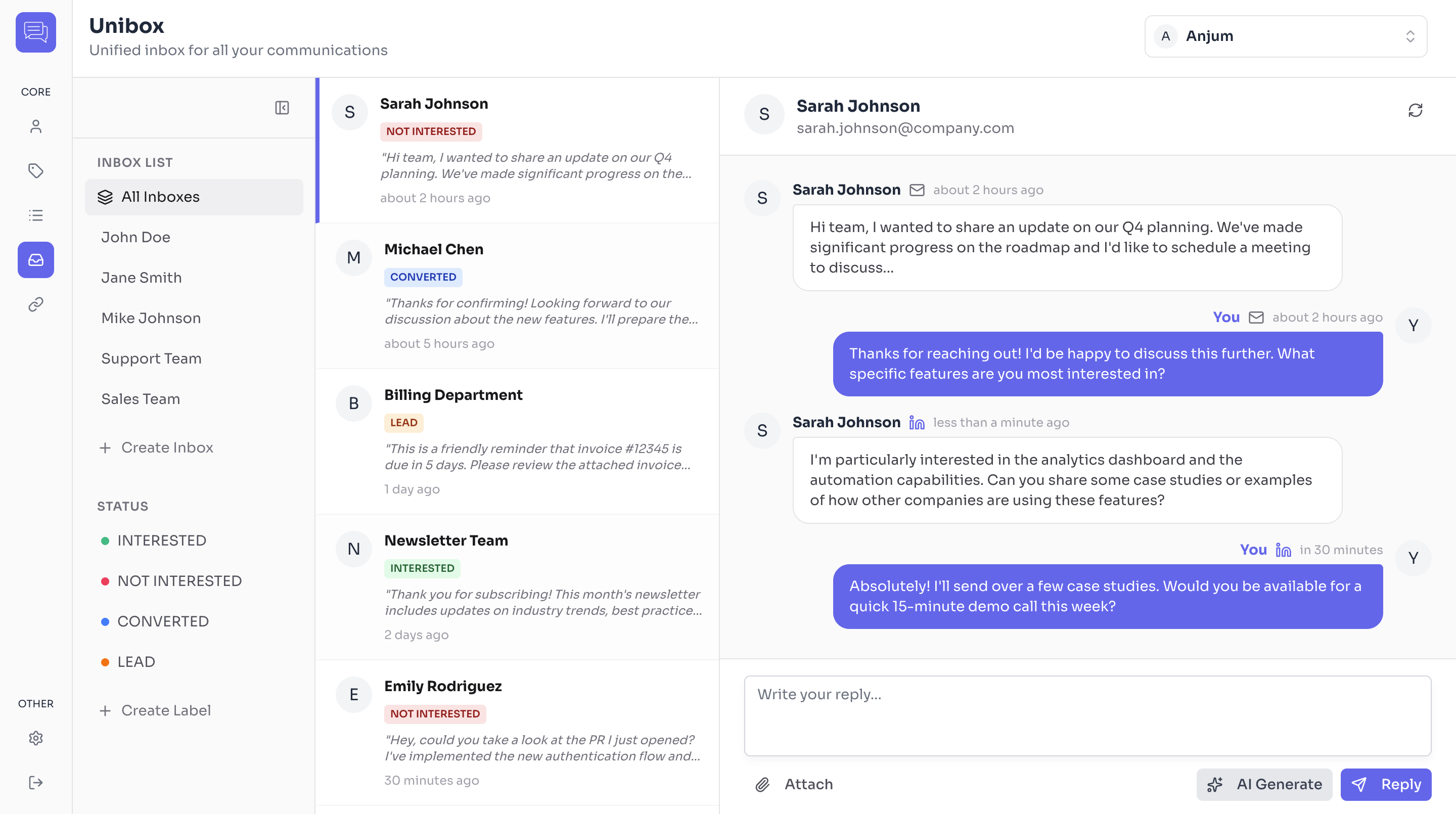 Inboxee unified inbox dashboard
